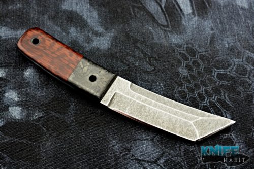 custom borras kustom designs foodog knife, s35vn blade steel, marbled carbon fiber snakewood handle