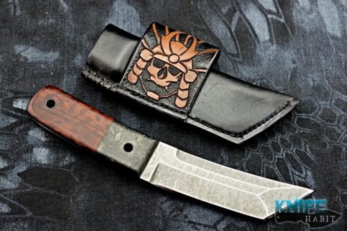 custom borras kustom designs foodog knife, s35vn blade steel, marbled carbon fiber snakewood handle