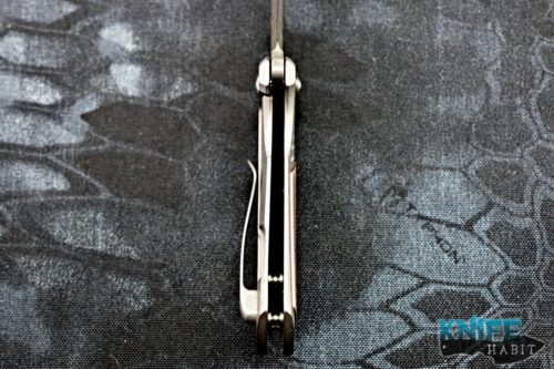 custom les george mini harpy knife, copper superconductor inlay, chad nichols damascus blade steel