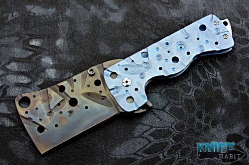 richmade knives xl zombie killer knife, vulcan flamed a2 blade steel, blue anodized titanium handle