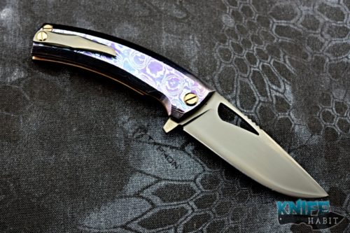 tk knives kyre linerlock knife, thick mokuti scales, zirconium clip