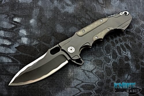 semi-custom andre de villiers hummer knife, two tone s35vn blade, carbon fiber black titanium