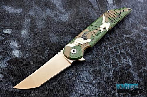 semi-custom jake hoback kwaiback agent knife, agency arms collaboration, woodlands multi-cam finish