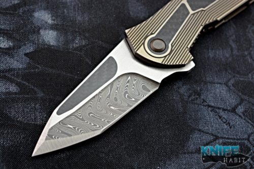 custom mikkel willumsen sugga knife, urban tactical, damascus blade, carbon fiber inlays