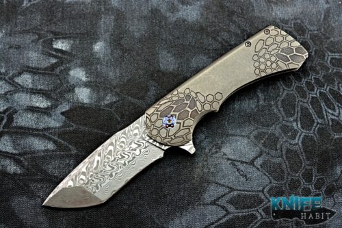 custom rick barret quantum knife, damasteel blade, anodized kryptek titanium