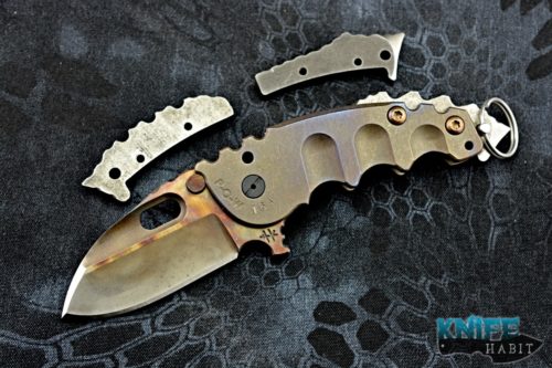 custom todd heeter p-o-w knife, 3v blade steel, skull crushers