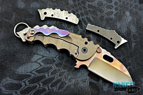 custom todd heeter p-o-w knife, 3v blade steel, skull crushers