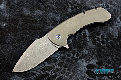 custom rick barrett apocalypse knife, damascus blade, stonewashed frame