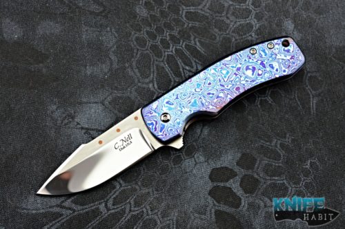 custom chad nell templar knife, timascus handle, hand rubbed cpm-154 blade steel