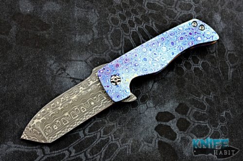 custom richmade knives grim reaper knife, timascus handle, vegas forge stainless damascus blade