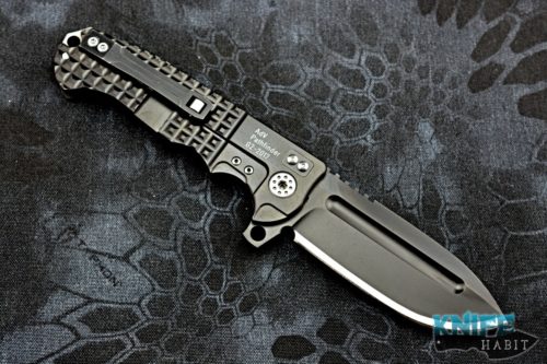 custom andre de villiers adv tactical pathfinder knife for sale, black s35vn blade steel, blackened titanium