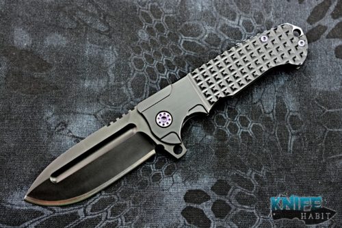 semi-custom andre de villiers pathfinder gen 2 knife, adv tactical for sale, blacked out titanium, purple accents