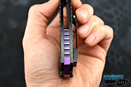 semi-custom andre de villiers pathfinder gen 2 knife, adv tactical for sale, blacked out titanium, purple accents