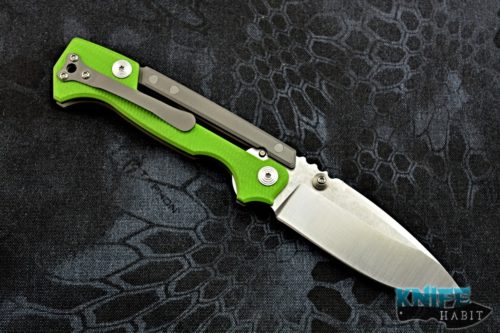 custom demko knives mg ad15 knife, toxic green g10 handle, s35vn blade steel