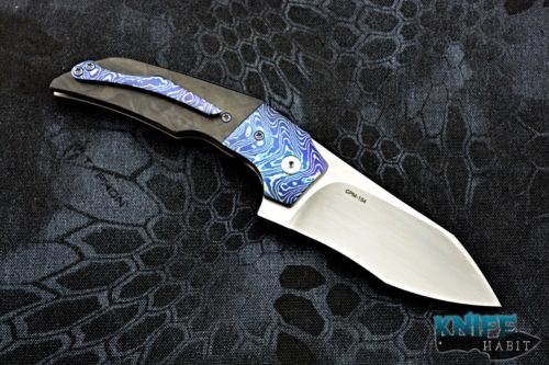 custom tashi bharucha terrior knife, blade show 2018, timascus bolsters, marbled carbon fiber scales