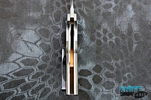 custom tashi bharucha terrior knife, blade show 2018, timascus bolsters, marbled carbon fiber scales