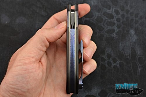 custom tashi bharucha terrior knife, blade show 2018, timascus bolsters, marbled carbon fiber scales