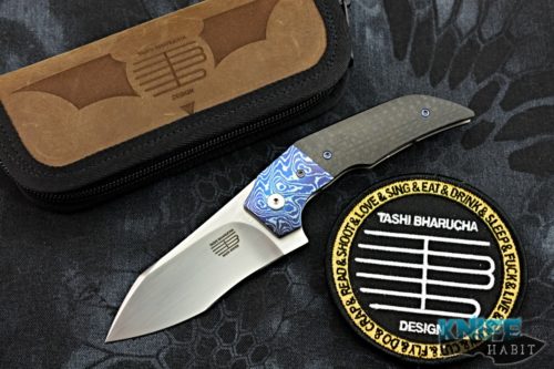 custom tashi bharucha terrior knife, blade show 2018, timascus bolsters, marbled carbon fiber scales