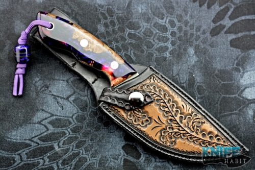 custom borras kustom designs overwatch fixed blade knife, galaxy burl resin handle, stonewashed s35vn blade steel