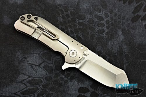 custom direware M8 knife, blue twill inlay, satin titanium handle, cpm-s110v blade steel