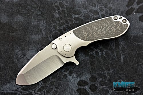 custom direware s-96 knife, carbon fiber inlay, satin titanium handle, s110v blade steel