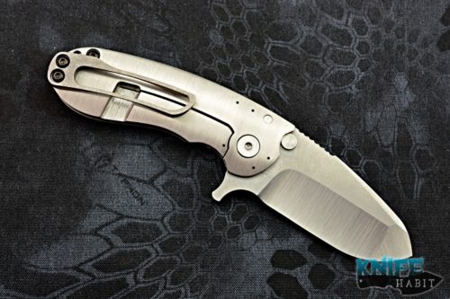 custom direware s-96 knife, carbon fiber inlay, satin titanium handle, s110v blade steel