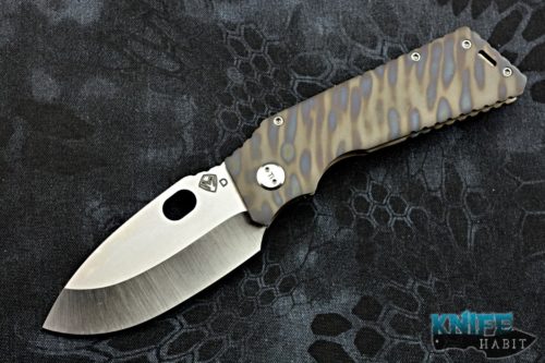 custom greg medford tff-1 fat daddy knife, custom contoured flamed bead blasted titanium handle, satin d2 blade steel