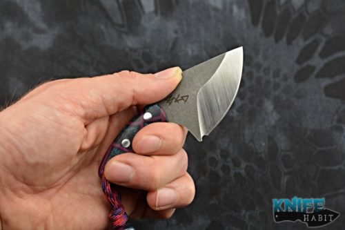 borras kustom designs mini skinner knife, purple pink resin handle, s35vn blade steel