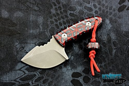 borras kustom designs skinner knife, red grey resin handle, s35vn blade steel