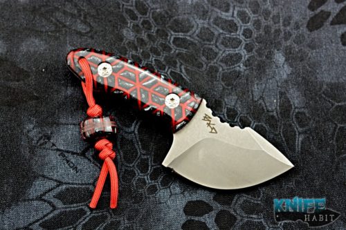 borras kustom designs skinner knife, red grey resin handle, s35vn blade steel