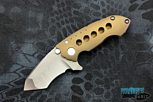 custom direware s90 knife, recurve s110v blade steel, bronze full titanium frame
