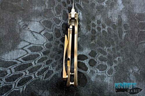 custom direware s90 knife, recurve s110v blade steel, bronze full titanium frame