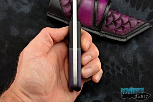 custom borras kustom designs foodog knife, bead blasted black purple g10, stonewashed s35vn blade steel