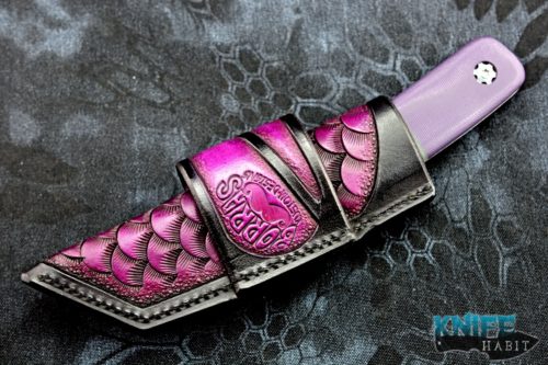 custom borras kustom designs foodog knife, bead blasted black purple g10, stonewashed s35vn blade steel