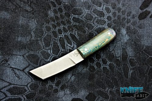 custom mini foodog knife, 1/4 sawn sycamore handle, s35vn blade steel