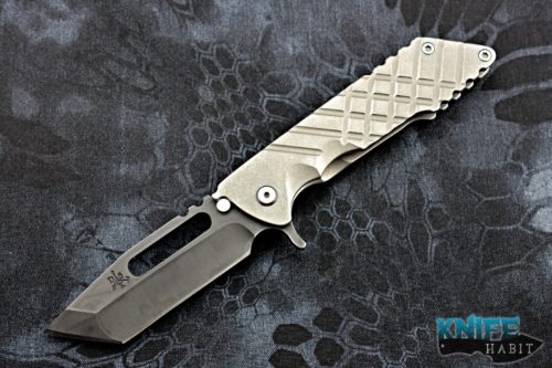 custom dsk tactical kickstand gen 2 knife, stonewashed angle milled titanium, black cpm-154 blade steel