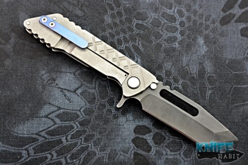 custom dsk tactical kickstand gen 2 knife, stonewashed angle milled titanium, black cpm-154 blade steel