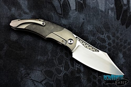 custom thierry savidan jungle II knife, hand rubbed satin cpm 154 blade steel, bead blasted titanium carbon fiber frame