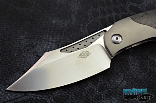 custom thierry savidan jungle II knife, hand rubbed satin cpm 154 blade steel, bead blasted titanium carbon fiber frame