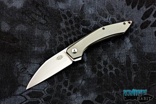 custom thierry savidan kheops knife, bead blasted titanium, hand rubbed satin cpm 154 steel