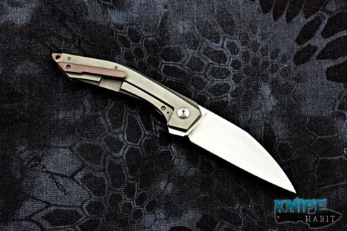 custom thierry savidan kheops knife, bead blasted titanium, hand rubbed satin cpm 154 steel