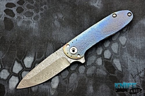 custom direware tailwhip v2 knife, flame anodized, full titanium, textured, damasteel blade