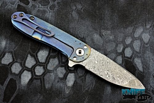 custom direware tailwhip v2 knife, flame anodized, full titanium, textured, damasteel blade