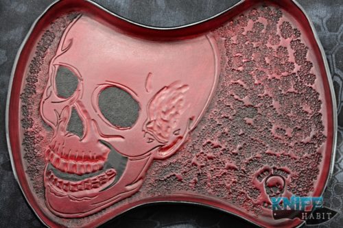 custom leather travis poole tray, red human skull