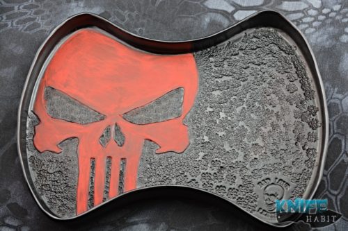 custom leather travis poole tray, red punisher skull