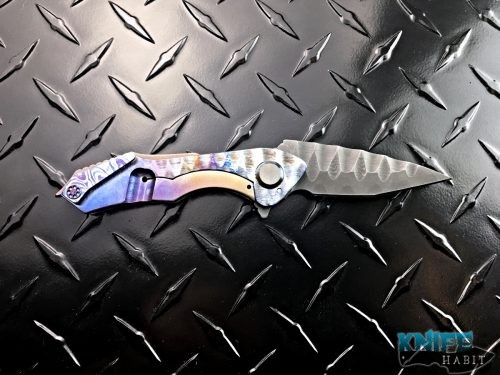 custom scorpion 6 veps knife, san mai damascus blade, timascus handle