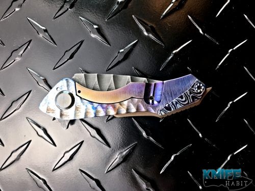 custom scorpion 6 veps knife, san mai damascus blade, timascus handle