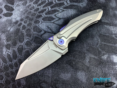 custom jake hoback sumo with silver beadblasted blade and purple accents knife