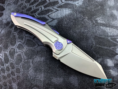 custom jake hoback sumo with silver beadblasted blade and purple accents knife